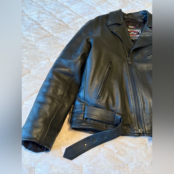 River Road Cropped Moto Heavy Leather Jacket Size L Men’s 44 Black Zip Road Trip - Picture 10 of 14